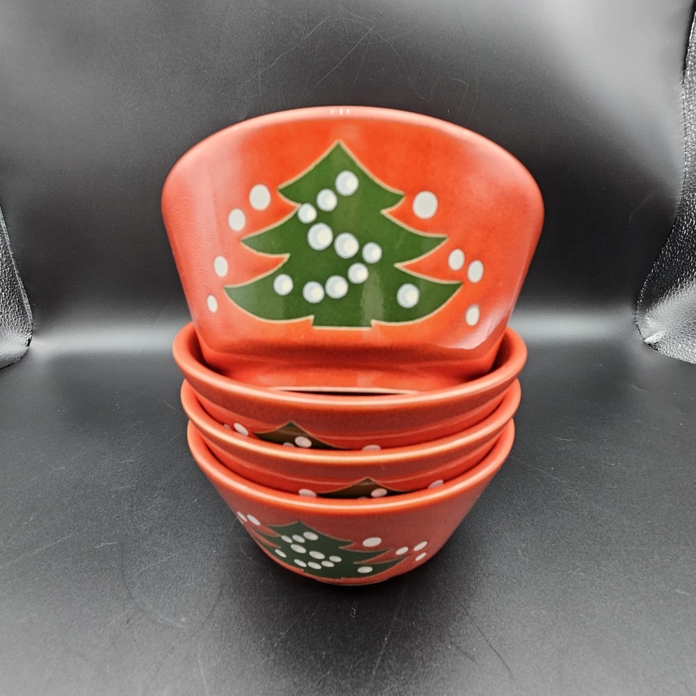 4 Waechtersbach Red Christmas Tree Coupe Soup Bowl Berry Dessert 5" Lot 4